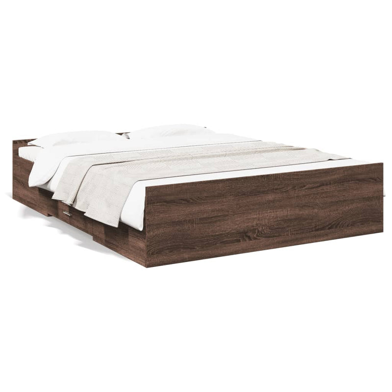 Bed Frame with Drawers Brown Oak 150x200 cm King Size Engineered Wood