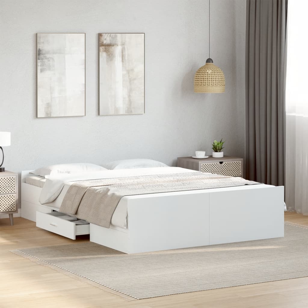 Bed Frame with Drawers without Mattress Length 200 cm White 120 cm