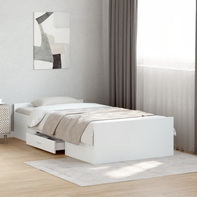 Bed Frame with Drawers White 90x200 cm Engineered Wood