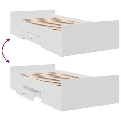 Bed Frame with Drawers White 90x200 cm Engineered Wood