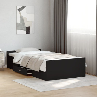 Bed Frame with Drawers Black 90x200 cm Engineered Wood