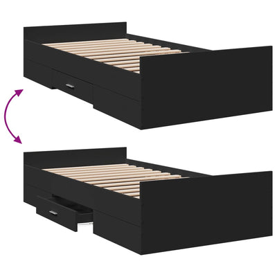 Bed Frame with Drawers Black 90x200 cm Engineered Wood