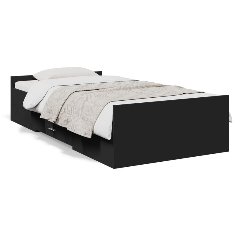 Bed Frame with Drawers Black 90x200 cm Engineered Wood