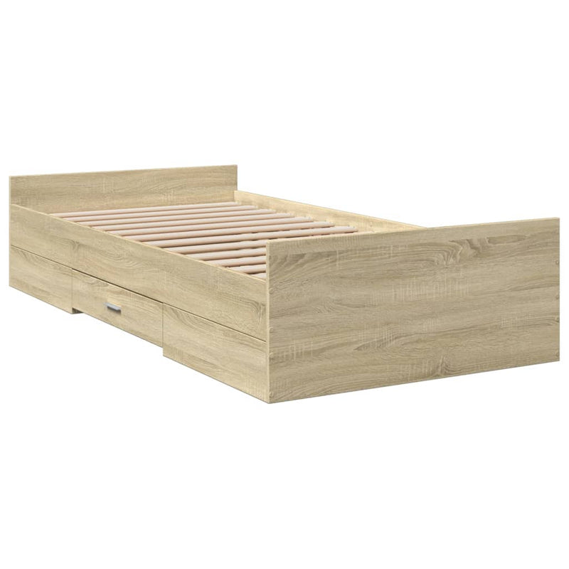 Bed Frame with Drawers Sonoma Oak 90x200 cm Engineered Wood