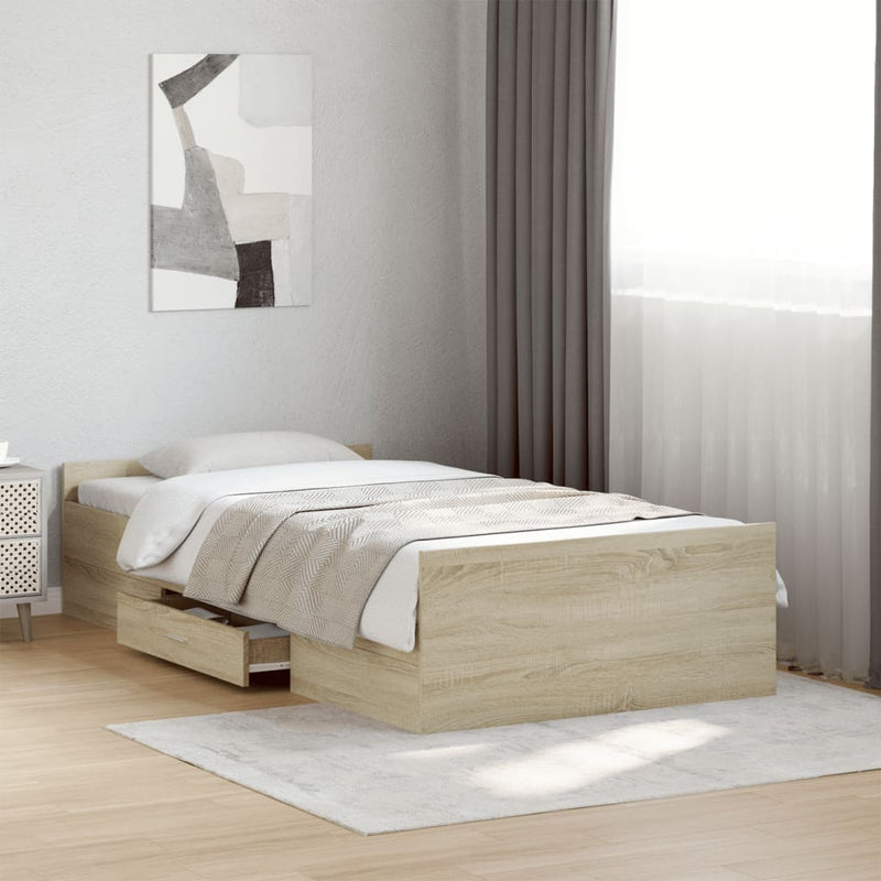 Bed Frame with Drawers Sonoma Oak 90x200 cm Engineered Wood