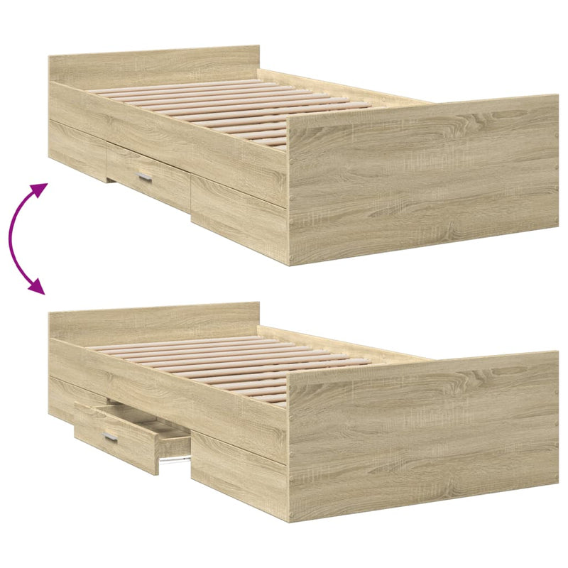 Bed Frame with Drawers Sonoma Oak 90x200 cm Engineered Wood