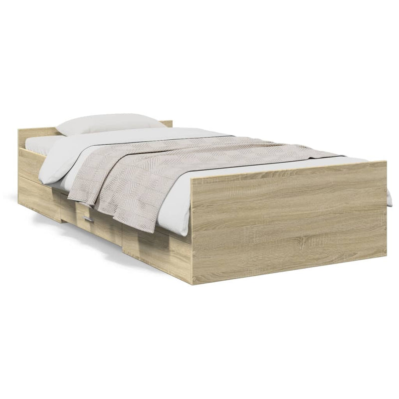 Bed Frame with Drawers Sonoma Oak 90x200 cm Engineered Wood