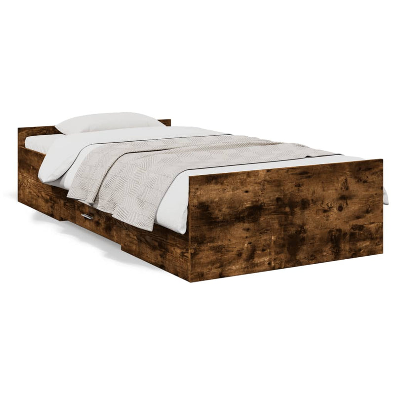 Bed Frame with Drawers Smoked Oak 90x200 cm Engineered Wood