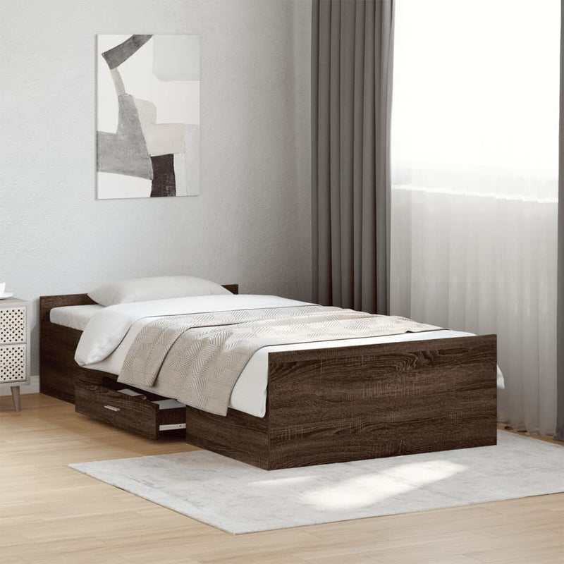 Bed Frame with Drawers Brown Oak 90x200 cm Engineered Wood