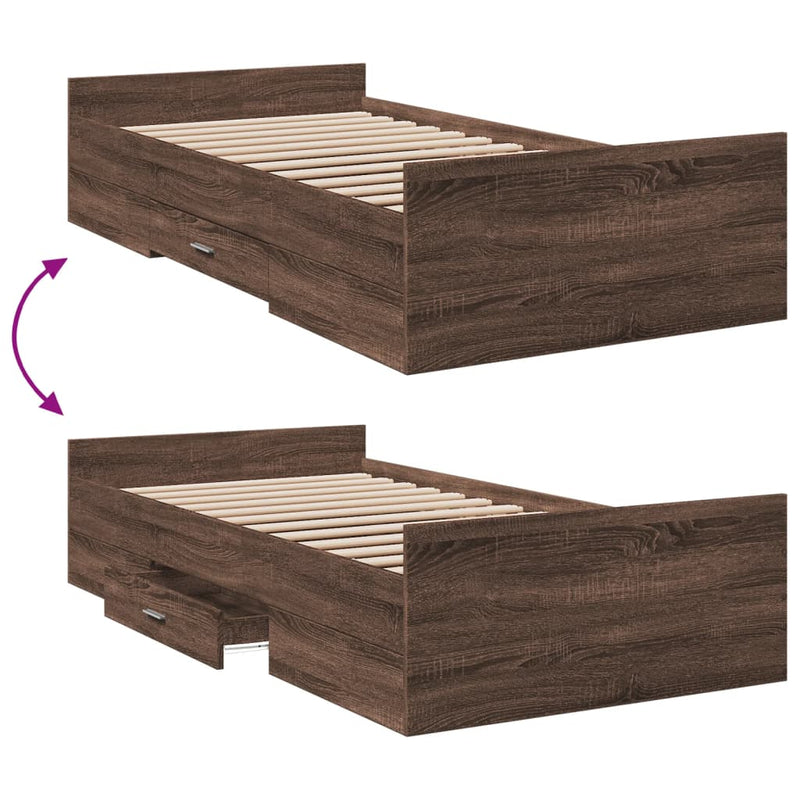 Bed Frame with Drawers Brown Oak 90x200 cm Engineered Wood