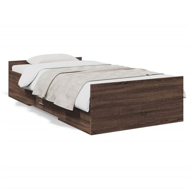 Bed Frame with Drawers Brown Oak 90x200 cm Engineered Wood