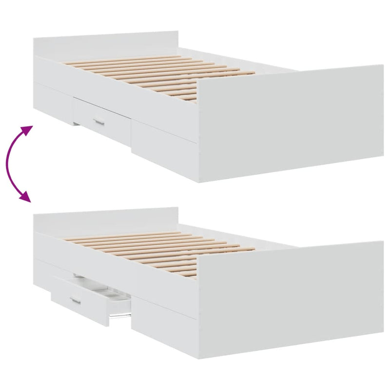 Bed Frame with Drawers White 75x190 cm Small Single Engineered Wood