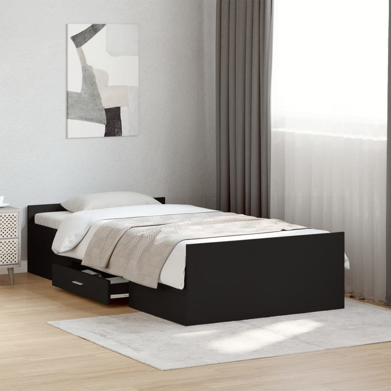 Bed Frame with Drawers Black 75x190 cm Small Single Engineered Wood