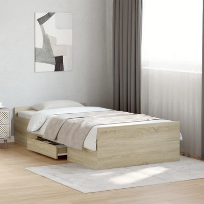 Bed Frame with Drawers Sonoma Oak 75x190 cm Small Single Engineered Wood