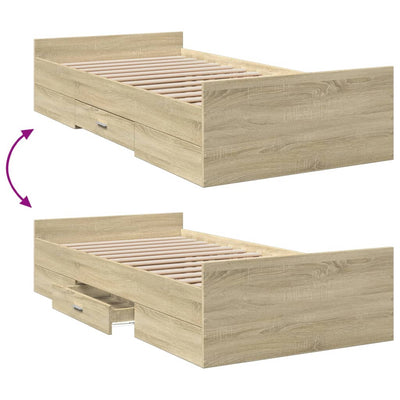 Bed Frame with Drawers Sonoma Oak 75x190 cm Small Single Engineered Wood