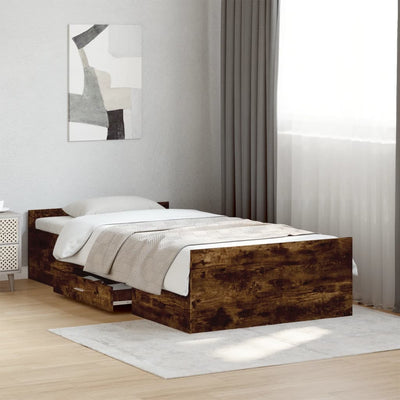 Bed Frame with Drawers Smoked Oak 75x190 cm Small Single Engineered Wood