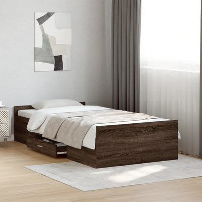 Bed Frame with Drawers Brown Oak 75x190 cm Small Single Engineered Wood