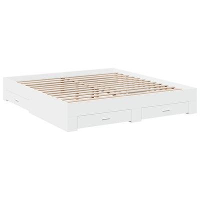 Bed Frame with Drawers White 200x200 cm Engineered Wood