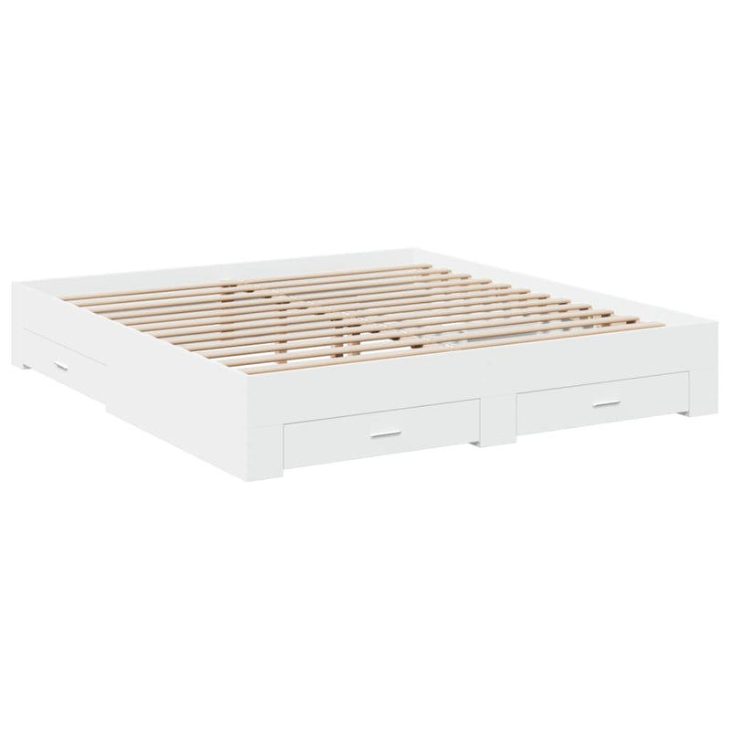 Bed Frame with Drawers White 200x200 cm Engineered Wood