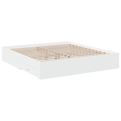 Bed Frame with Drawers White 200x200 cm Engineered Wood