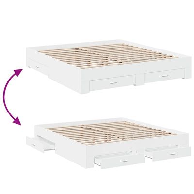 Bed Frame with Drawers White 200x200 cm Engineered Wood