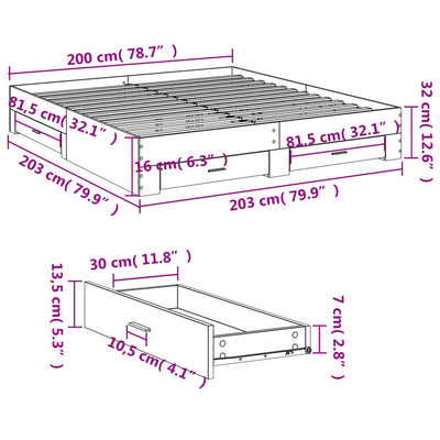 Bed Frame with Drawers White 200x200 cm Engineered Wood