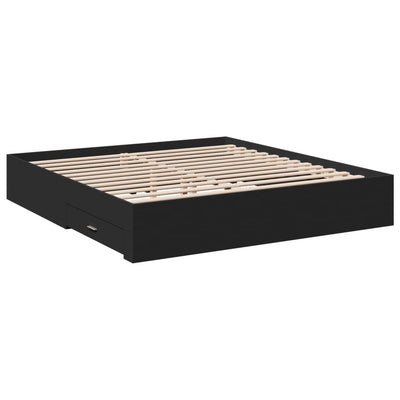 Bed Frame with Drawers Black 200x200 cm Engineered Wood