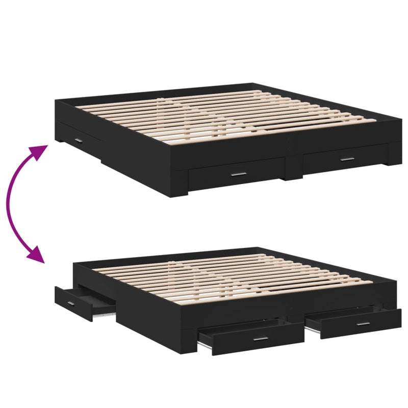 Bed Frame with Drawers Black 200x200 cm Engineered Wood