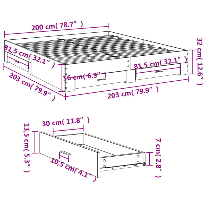 Bed Frame with Drawers Black 200x200 cm Engineered Wood