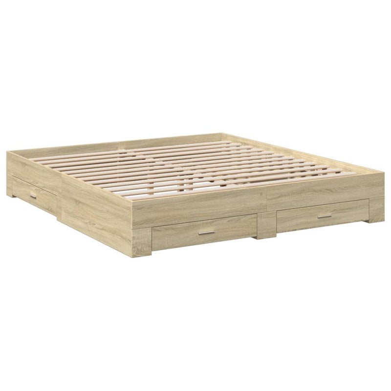 Bed Frame with Drawers Sonoma Oak 200x200 cm Engineered Wood