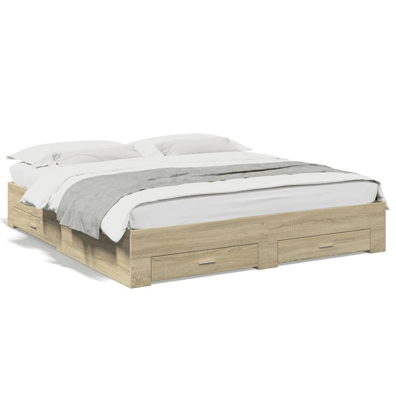 Bed Frame with Drawers Sonoma Oak 200x200 cm Engineered Wood