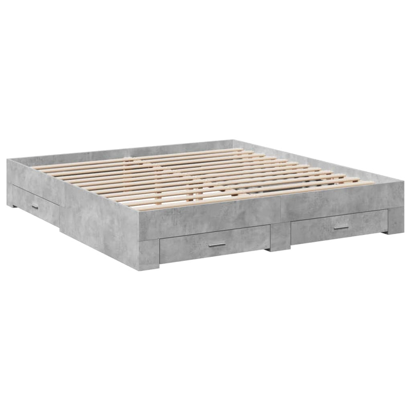 Bed Frame with Drawers Concrete Grey 200x200 cm Engineered Wood