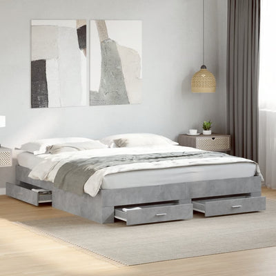 Bed Frame with Drawers Concrete Grey 200x200 cm Engineered Wood