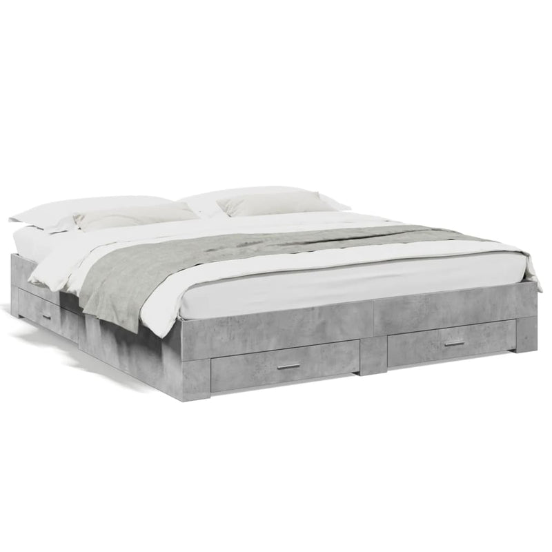 Bed Frame with Drawers Concrete Grey 200x200 cm Engineered Wood