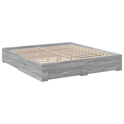 Bed Frame with Drawers Grey Sonoma 200x200 cm Engineered Wood