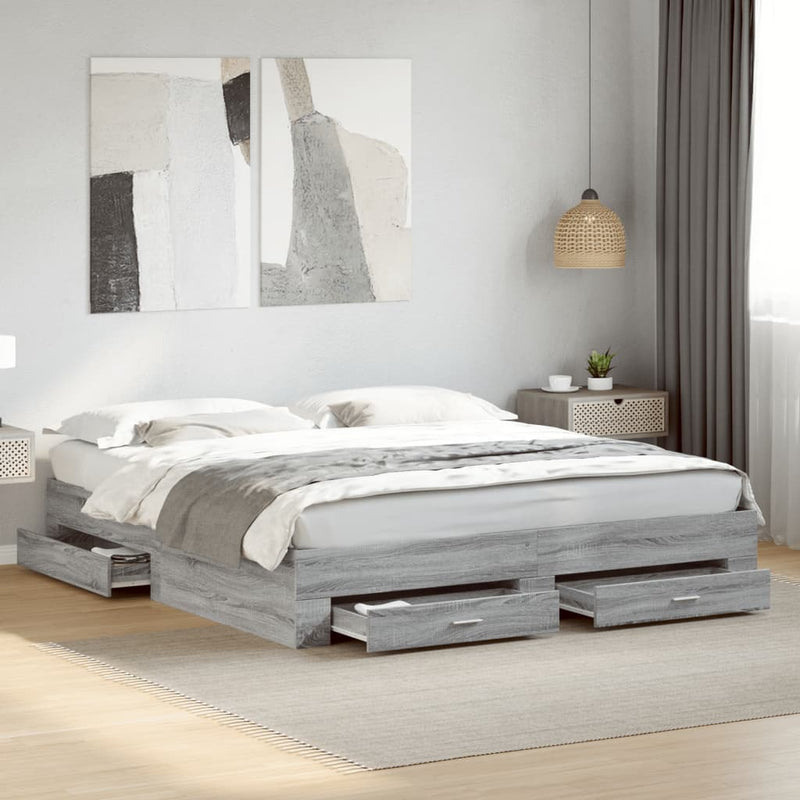 Bed Frame with Drawers Grey Sonoma 200x200 cm Engineered Wood