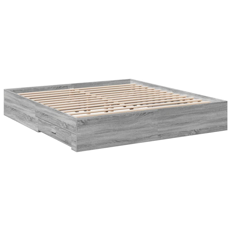 Bed Frame with Drawers Grey Sonoma 200x200 cm Engineered Wood