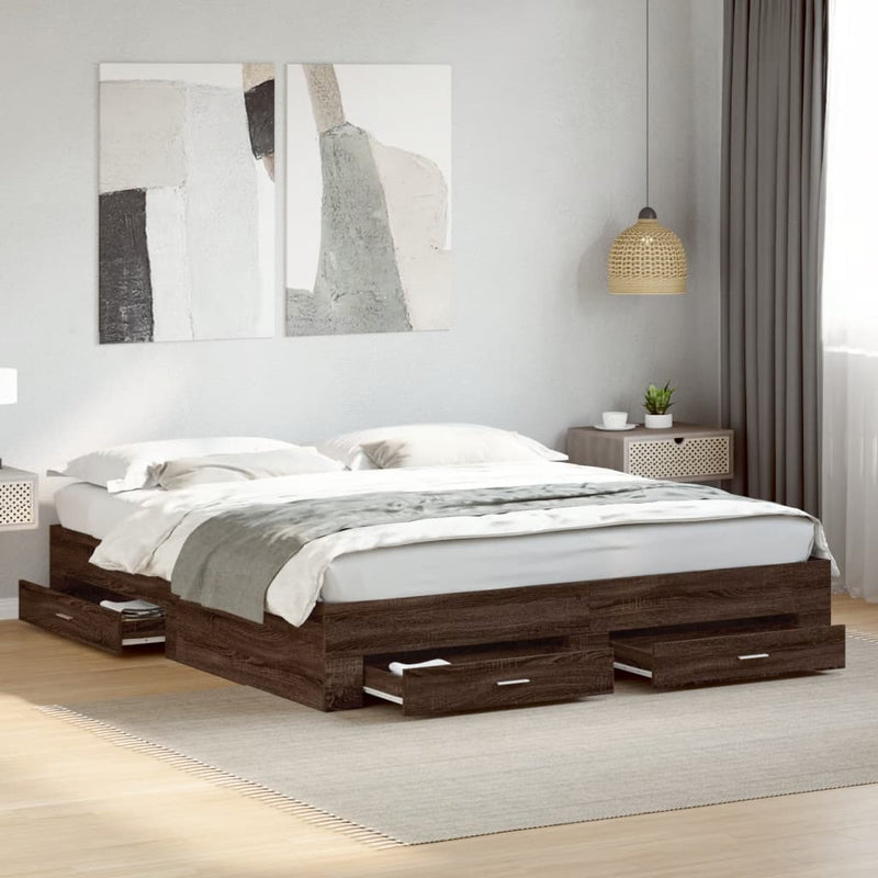 Bed Frame with Drawers Brown Oak 200x200 cm Engineered Wood