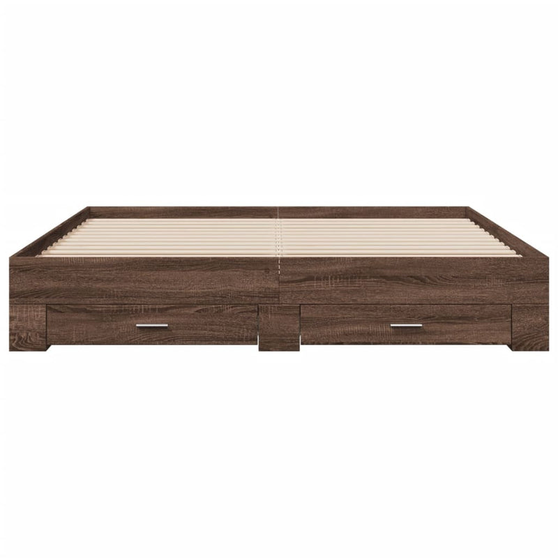 Bed Frame with Drawers Brown Oak 200x200 cm Engineered Wood