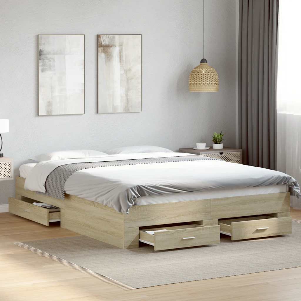 Bed Frame with Drawers without Mattress Length 200 cm Sonoma Oak 150 cm