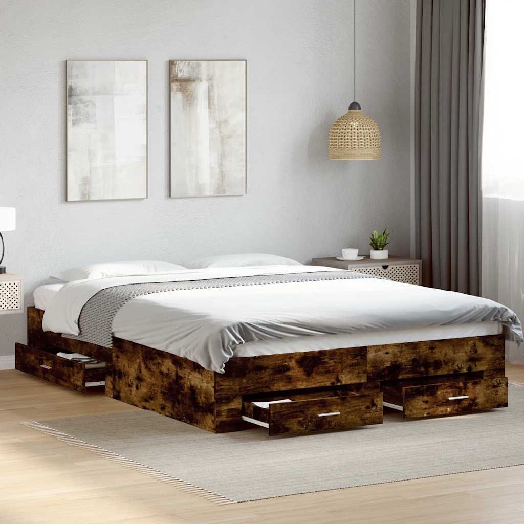 Bed Frame with Drawers without Mattress Length 200 cm Smoked Oak 150 cm