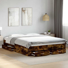 Bed Frame with Drawers without Mattress Length 200 cm Smoked Oak 150 cm