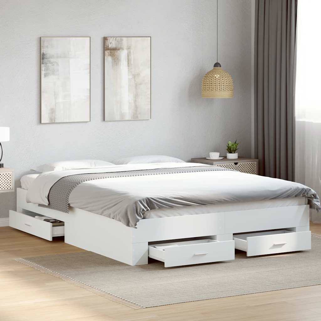 Bed Frame with Drawers without Mattress Length 200 cm White 140 cm