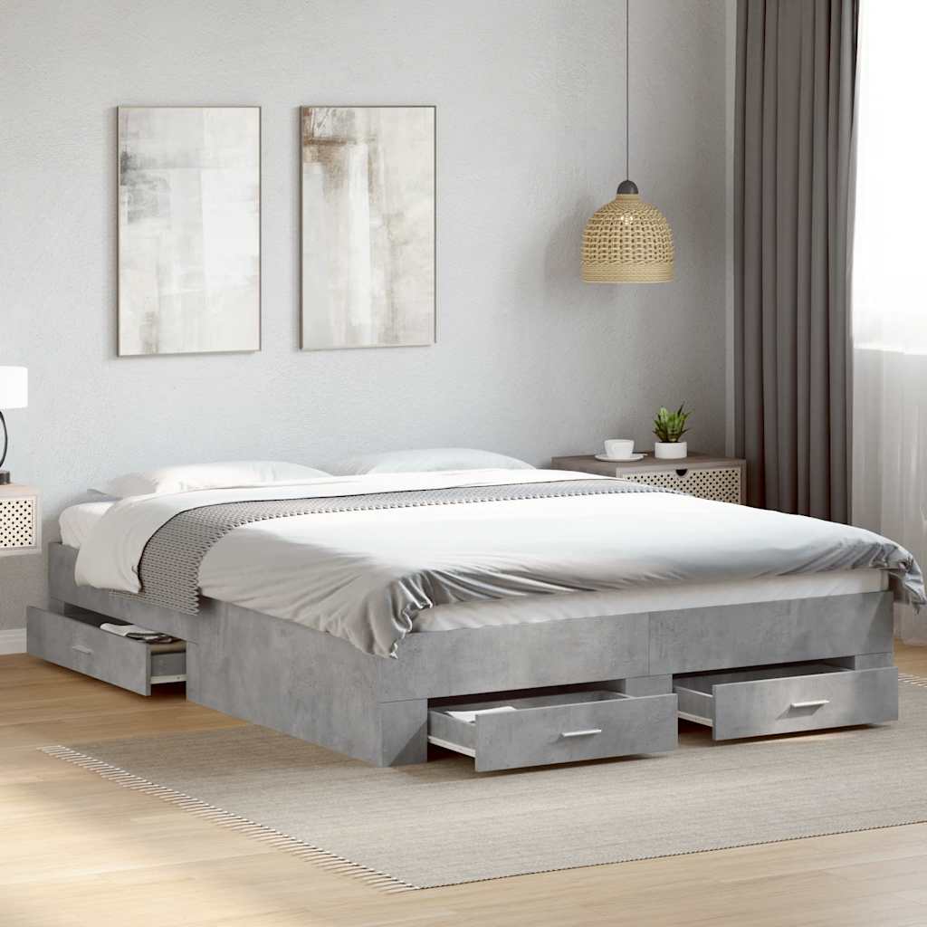 Bed Frame with Drawers without Mattress Length 200 cm Concrete Grey 140 cm