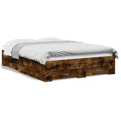 Bed Frame with Drawers without Mattress Length 200 cm Smoked Oak 120 cm