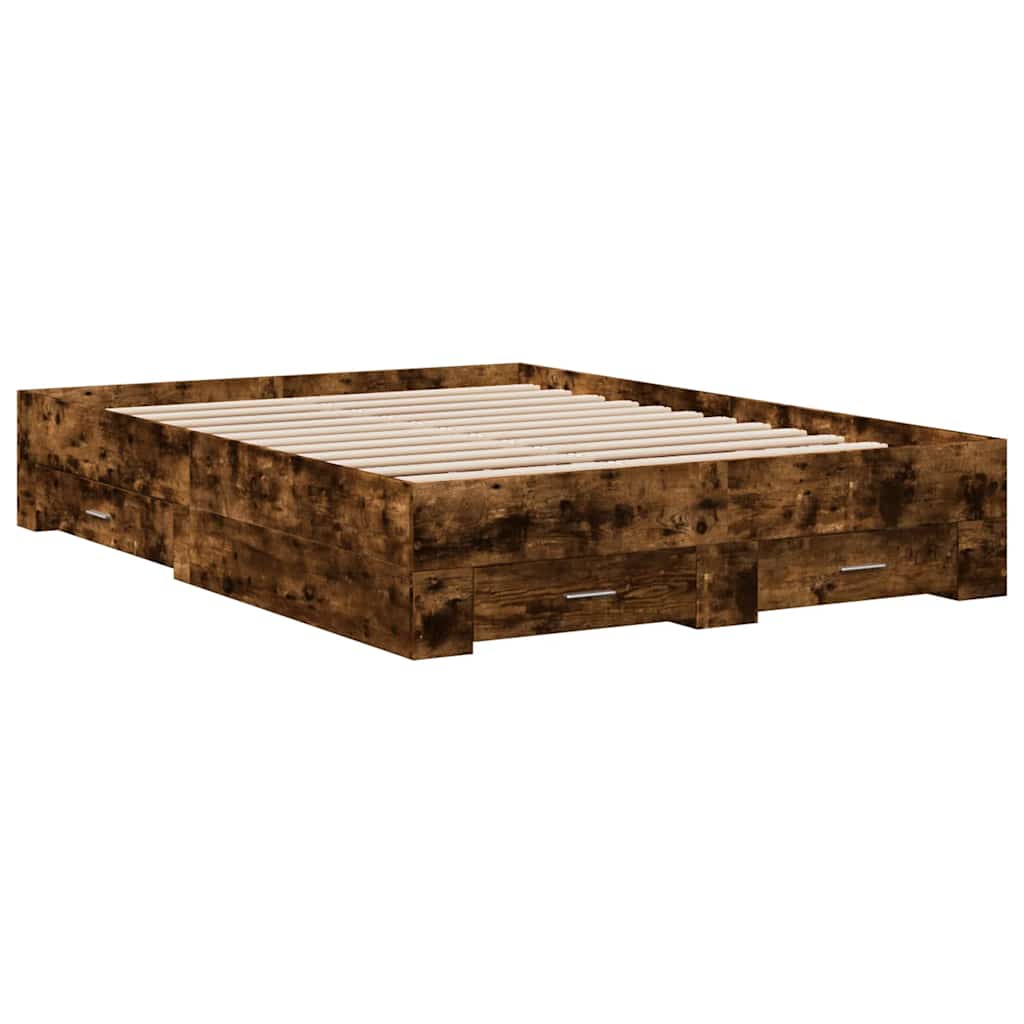 Bed Frame with Drawers without Mattress Length 200 cm Smoked Oak 120 cm