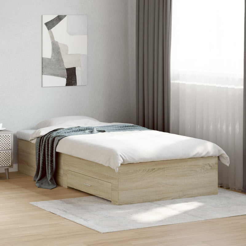 Bed Frame with Drawers Sonoma Oak 100x200 cm Engineered Wood