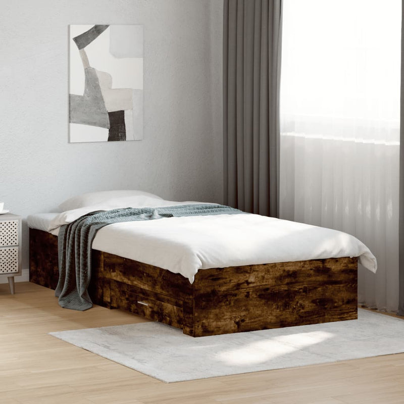 Bed Frame with Drawers Smoked Oak 100x200 cm Engineered Wood