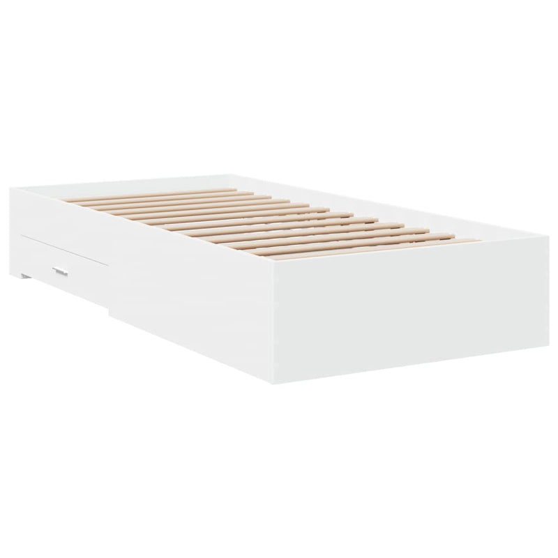 Bed Frame with Drawers White 90x200 cm Engineered Wood