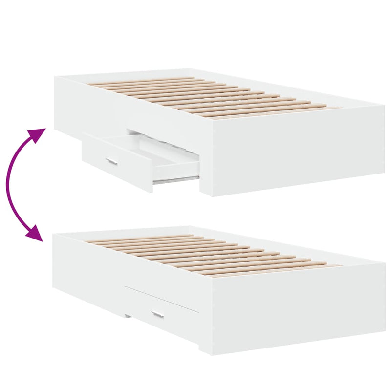 Bed Frame with Drawers White 90x190 cm Single Engineered Wood